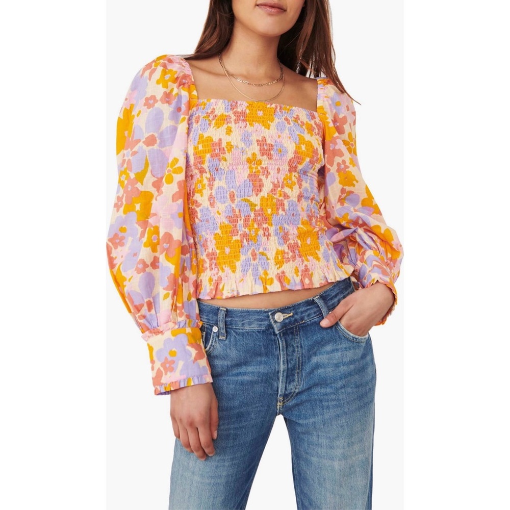 Free People Ariana Floral Print Smocked Top
